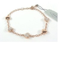 NEW FOSSIL ROSE GOLD TONE,MULTI CRYSTAL HEART CHARMS CHAIN BRACELET JOA00327791