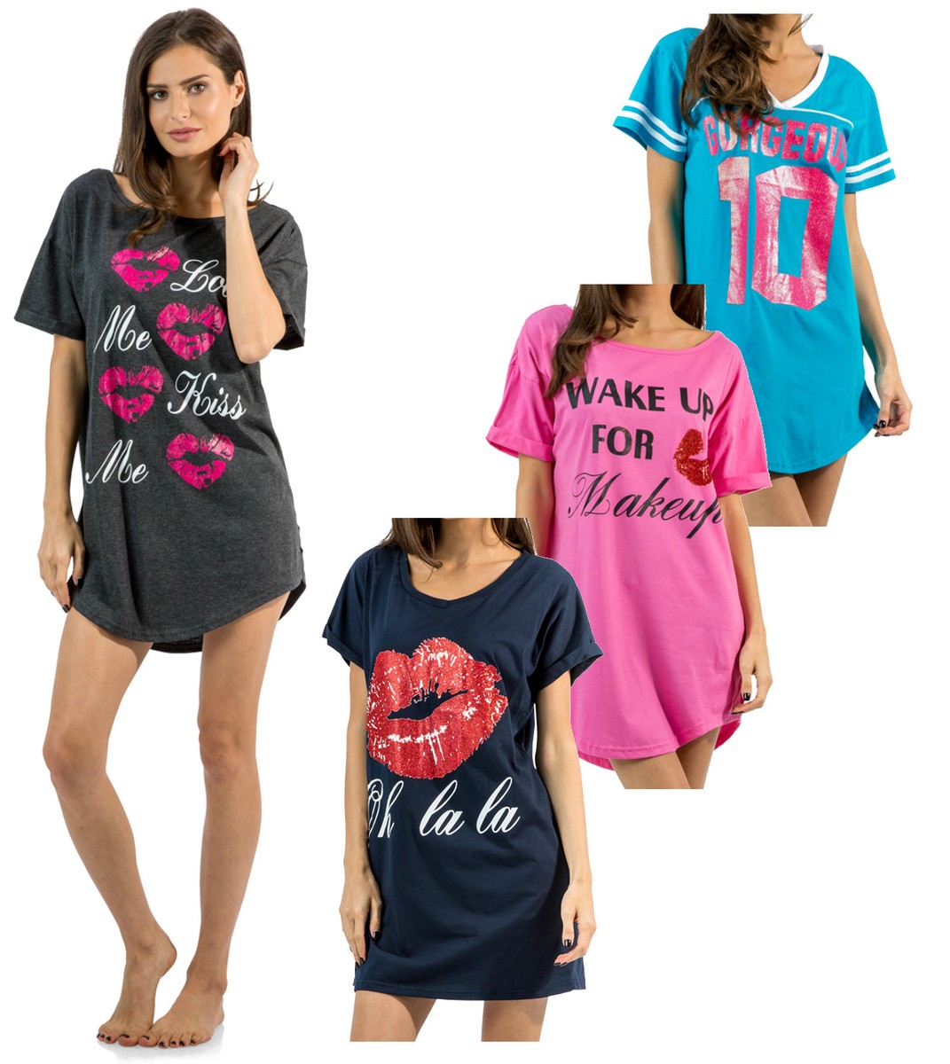 Just Love 100% Cotton Women's Pajama Short Set - Black 'Wake Me' Design, Size 2X