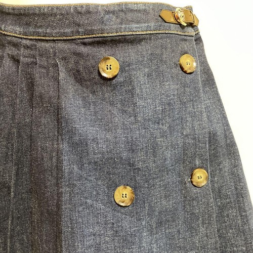 GUCCI Denim Pleats Buckle Wrap Mini Short Skirt Size 12 Blue JAPAN - Picture 3 of 15
