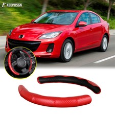 15" Steering Wheel Cover Carbon Red Protector Non-Slip For Mazda 2 3 5 6 MX-5