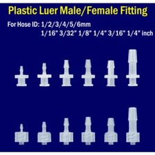 ALL SIZES Fitting Luer Lock Male Female Hose Barb Adapter Plastic Connector Inch