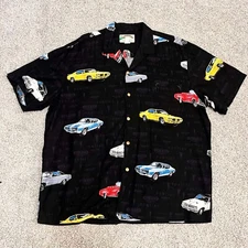Paradise Found Pontiac Cars Vintage Men’s Button Front Aloha Shirt Rayon XL