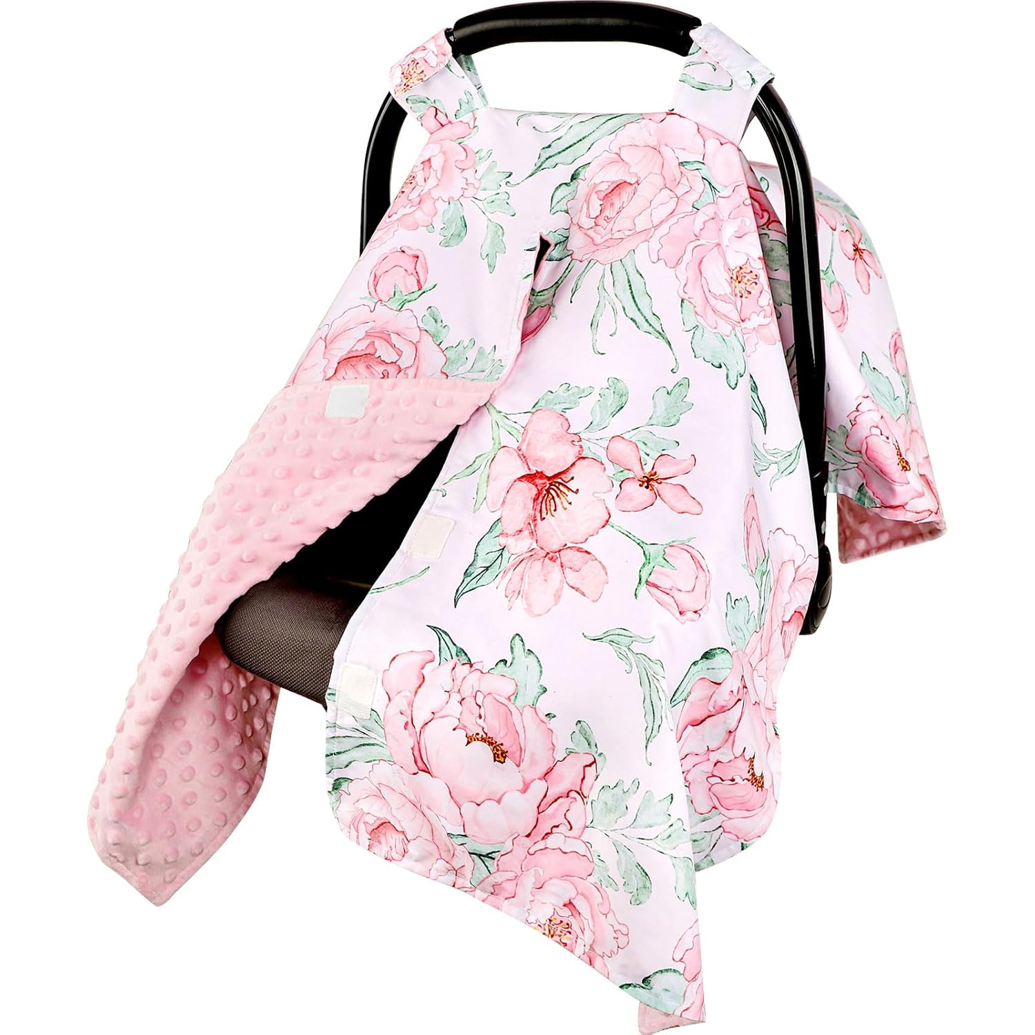Car Seat Cover Baby Girl, Minky Warm Winter Car Seat Covers for Babies, Peekaboo-image