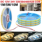 COB LED Strip Lights 320 480 528LED/m High Density Flexible Tape Ribbon DC12/24V