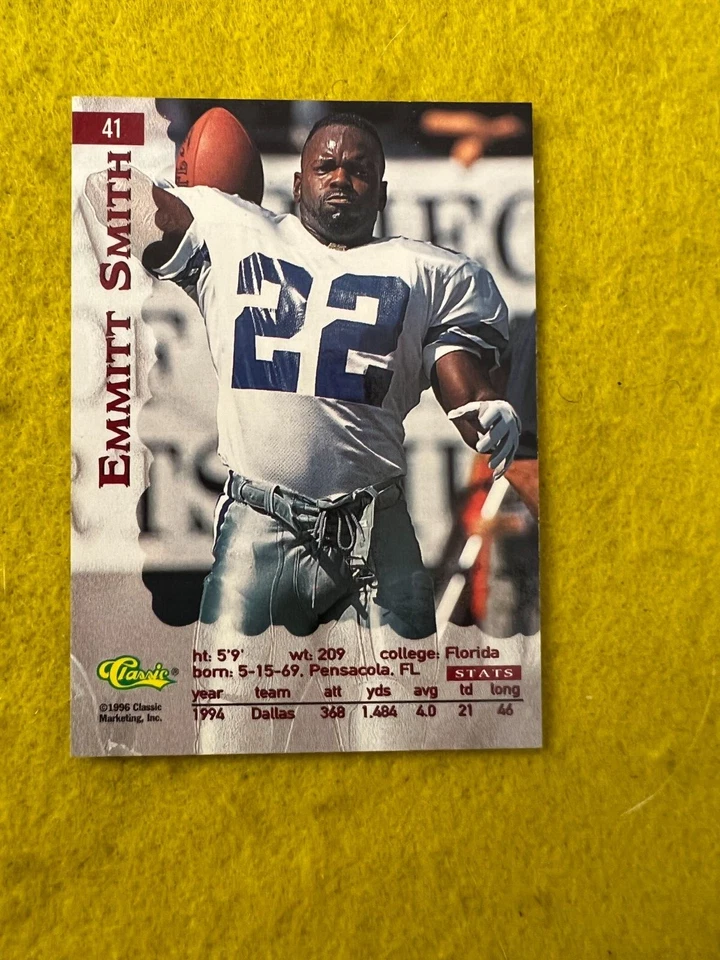 COWBOYS EMMITT SMITH 1996 ASSETS NFL FOOTBALL CARD 41 MINT CONDITION ! - Image 2 of 2
