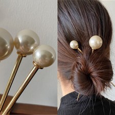 Silver Pearl Hair Stick Bun Holder Hairpin Headwear Chinese Metal Hair Chopstick