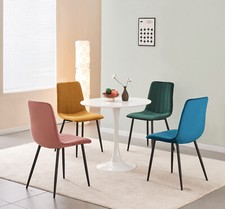 Set of 4 Velvet Fabric Strip Dining Chair with Highback Seat and Black Metal leg