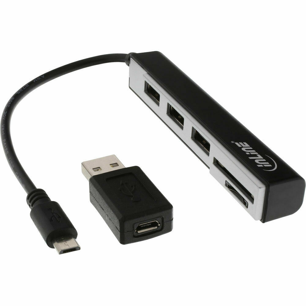 OTG Card Reader SDXC e microSD, 3x Hub USB 2.0, adattatore A - Micro B, Android