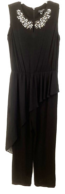 Susan Graver Artisan Jumpsuit Black Liquid Knit Sz M Maxi A387793