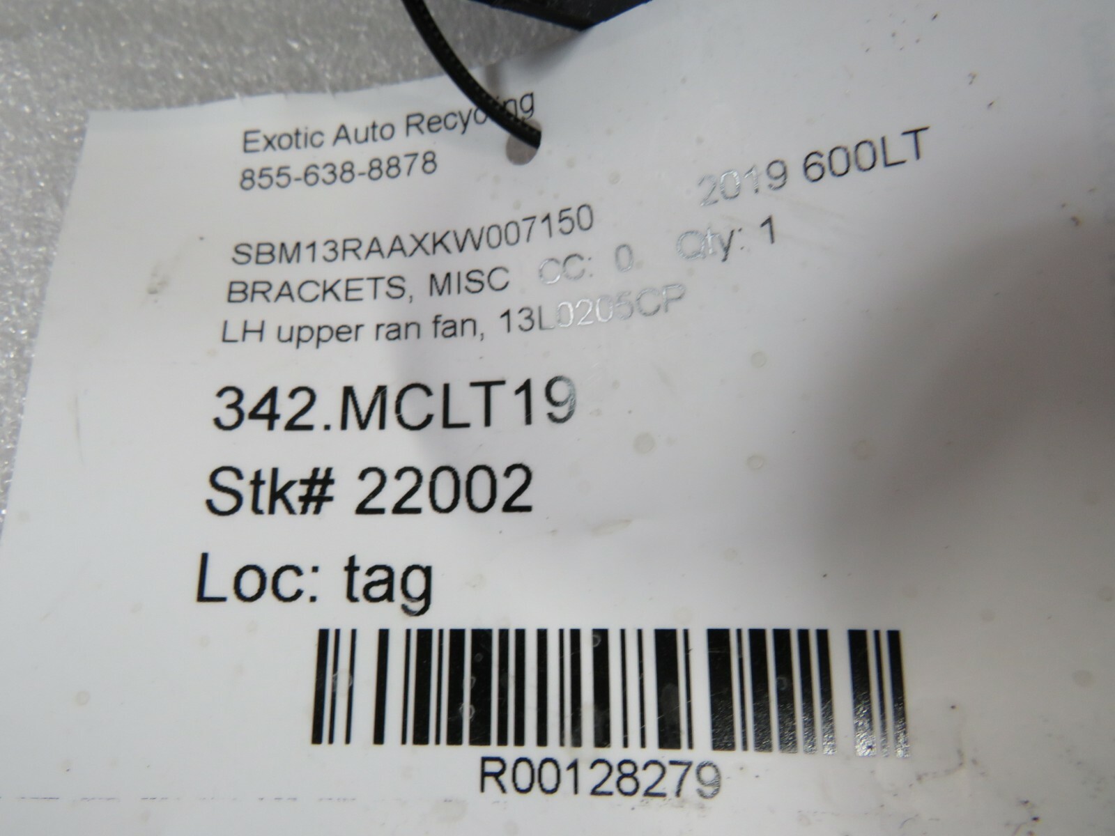 Mclaren 600LT, LH, Upper Radiator Fan Bracket, Used, P/N 13L0205CP