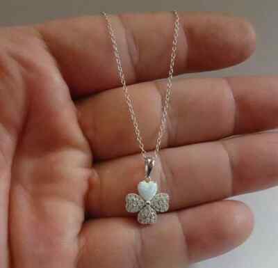 1.40Ct Heart Cut Fire Opal Diamond Flower Pendant 14K White Gold Finish Chain
