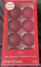Ashland - Glass Christmas Ornaments - Box of 8 -  New- 2.5" Fuscia Color🎄