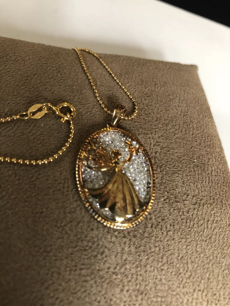 Rare Sterling silver crystal Angel pendant necklace 18 engraved Gold Colored