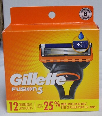 Gillette Fusion 5 With Lube Strip Refill Cartridges 12 Count (Factory Sealed)