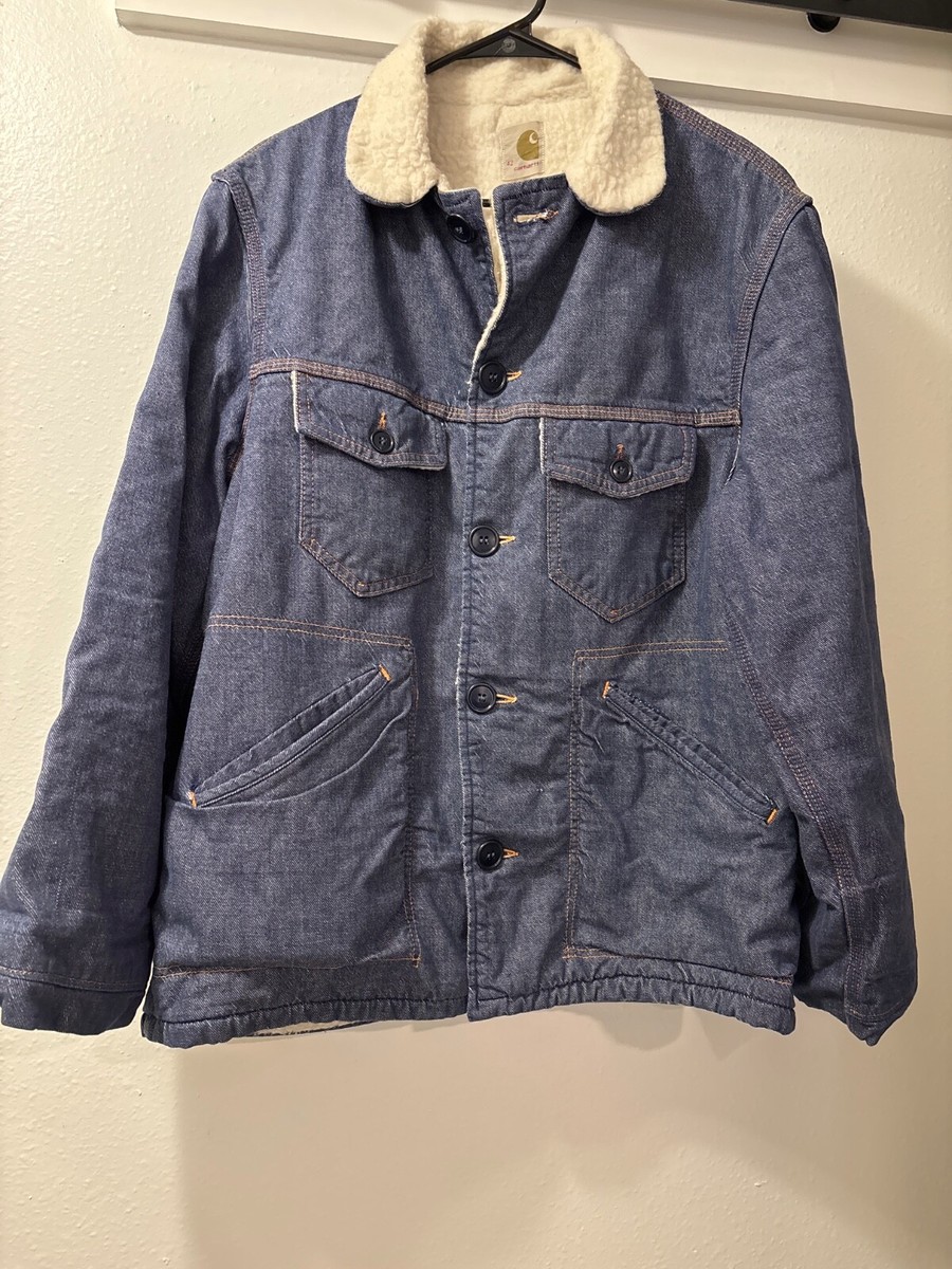 ジャケット・アウター carhartt denimcoverall 70s chorecoat USA RARE Vintage 1970s CARHARTT USA Size 42 Mens Denim Sherpa