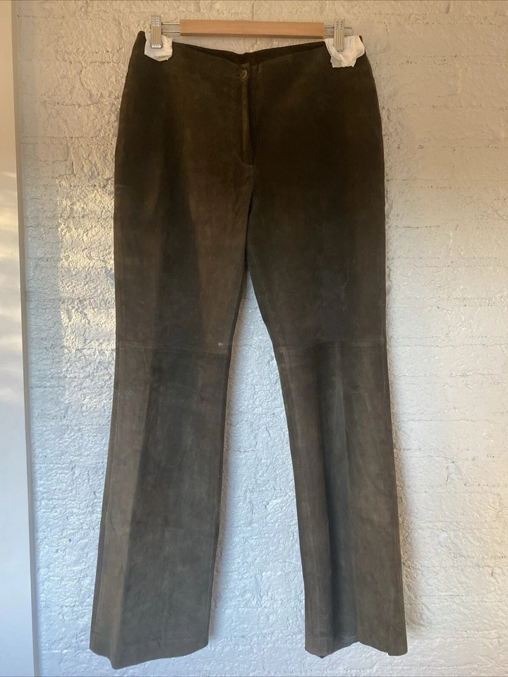 Pantalones de cuero gamuza tiro alto corte bota marrón Isda & Co vintage para mujer talla 8 Foto 4 de 4