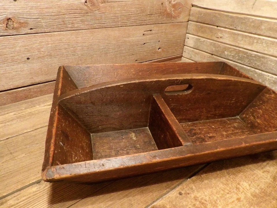 Vintage Antique Primitive Cutlery Tray Carry Tote Softwood - Carrier Decor! - Image 4 of 4