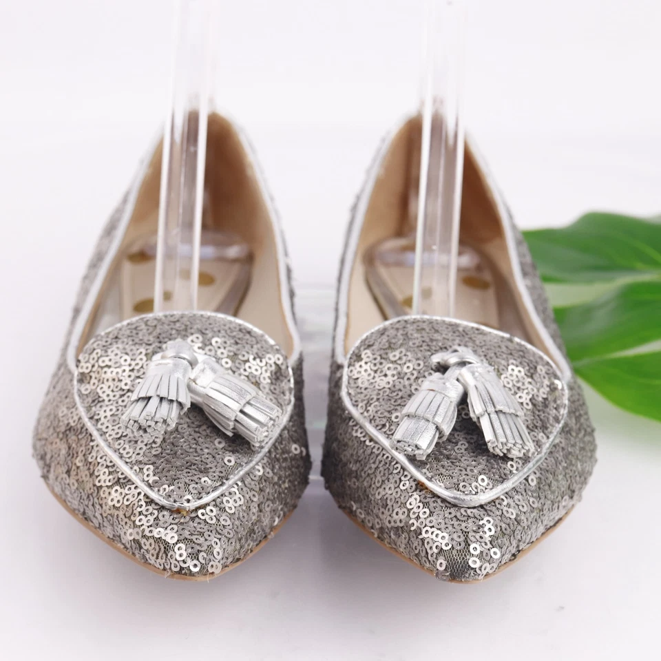 Boden Mujer Albertina Pisos Talla 37.5 6.5 Punta Plateado Metal Lentejuelas Borla Foto 2 de 4