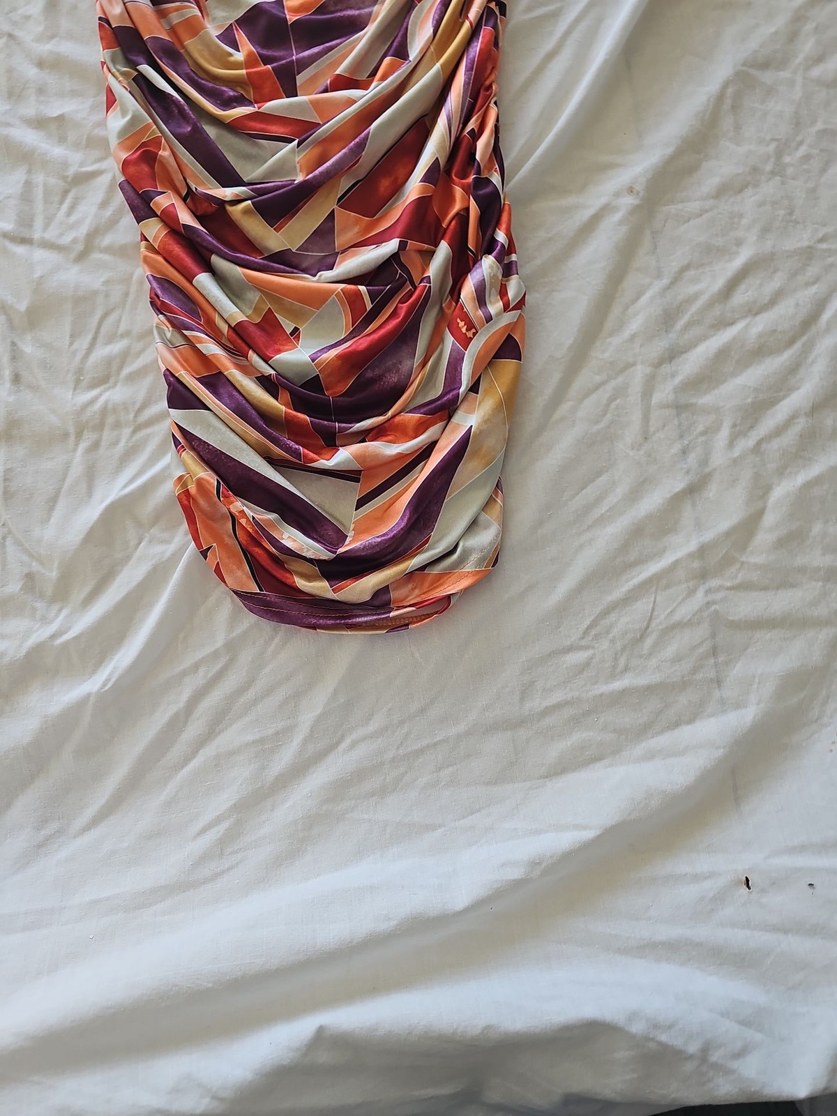 Boohoo Abstract Geometric Ruched Bodycon Skirt in Purple and Orange zc487 image 3
