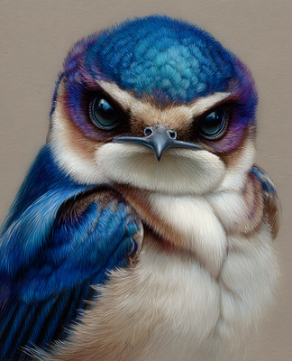 8x10 Cozy Storybook Blue Bird White Face Blue Tail Art Print - 324433844