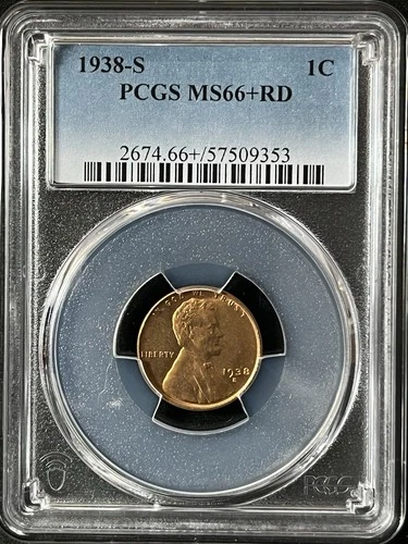 1938-S 1C RD Lincoln Wheat One Cent  PCGS MS66+RD  57509353