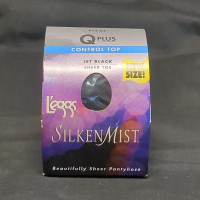 Leggs Silken Mist Pantyhose Q Plus Control Top Jet Black Sheer Toe 2010 NEW