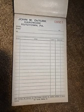 Vintage Complete pad  INVOICES JOHN W. DeTURK HARDWARE, KUTZTOWN, PA.