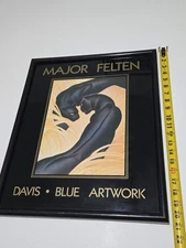 Vtg Major Felton Davis Blue Artwork Black Panthers Framed Poster 21x17 RARE!