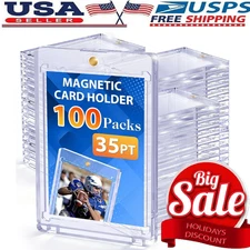 100Pack Magnetic Trading Sports Card Holders 35pt One-Touch Hard UV Protection