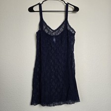 Women's Large Sheer Lace Trim Chemise Blue Bow Floral Y2k Slip Lingerie Romantic