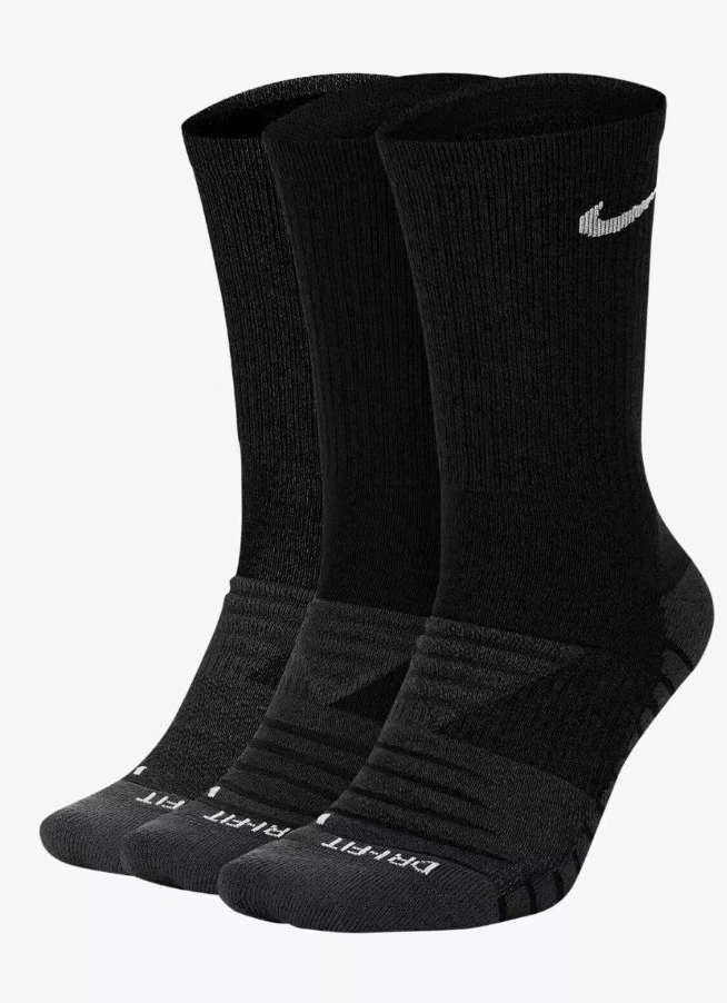 Nike Everyday PLUS Dri-Fit MAX cushion Crew Socks 3 Pack Black ME Men 6-8 W 6-10