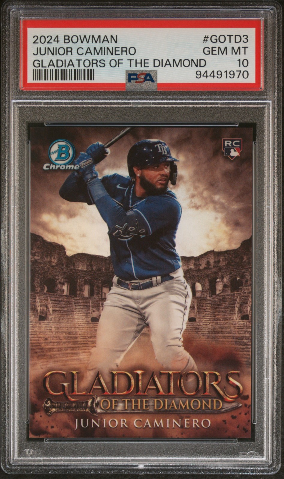 2024 Bowman Chrome Junior Caminero RC Gladiators of the Diamond #GOTD-3 PSA 10