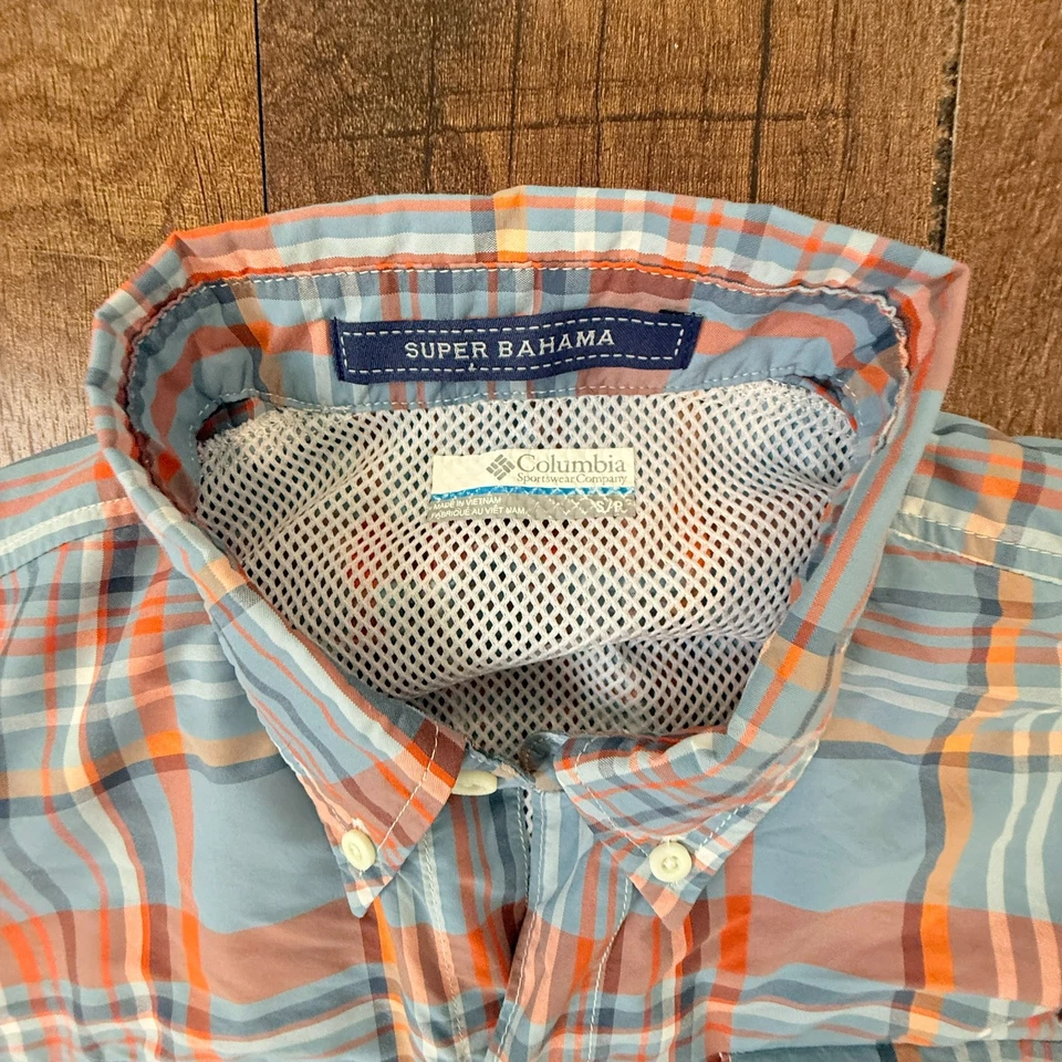 Camisa de pesca Columbia PFG masculina pequena ventilada manga longa xadrez com botão - Imagem 3 de 4