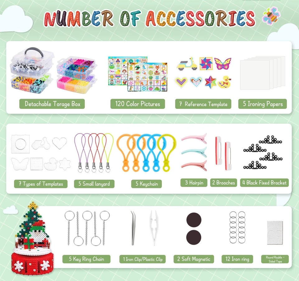 Bügelperlen Set 14900Stück Steckperlen mit Aufbewahrungsbox Bügelperlen Platten - Bild 4 von 4