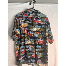 Reyn Spooner Mens Large Spun Rayon Classic Car Pontiac GTO 455 Diner Shirt Black