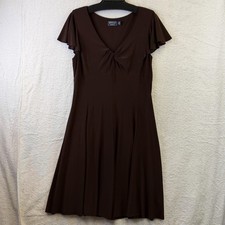 American Living Dress Womens 14 Brown Flutter Sleeve Ruched Knit Fit & Flare