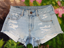American Eagle Outfitters Women  s Blue Denim Distressed Cut Off Shorts Size 2