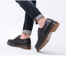 DE Neu Herren Smooth 3Loch stiefel Runder Kopf Leder Boots Schnürstiefel Schuhe#