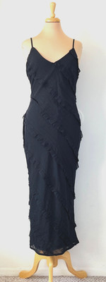 Pretty Polly Size 4 Lars Solid Black Maxi Dress with Ruffle Trim NWT