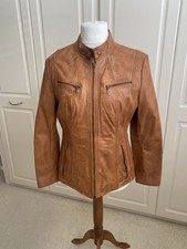 Tan Fitted Ladies Leather Jacket With Front Zip. Zip Pockets. Size 2XL 12/14 Uk