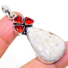 Scolecite, Garnet Gemstone 925 Sterling Silver Gift Jewelry Pendant 2.13