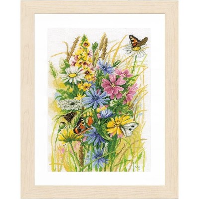 Lanarte counted cross stitch kit ''Wildflower rest stop Marjolein Bastin Evenweav
