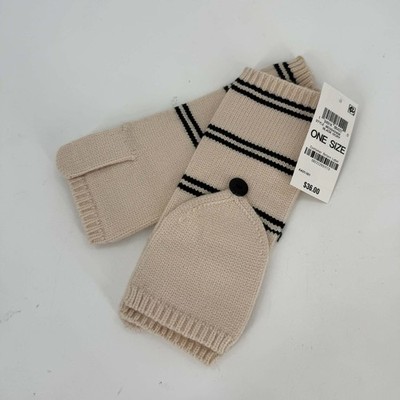 NWT On 34th Striped Ribbed Pop-Top Gloves Women's One Size Black Ivory TBT