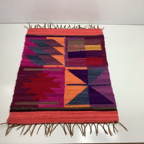 Southwest Geometric Placemat Sm Wall Accent Boho Folk Art Wool? Hand Tied Fringe