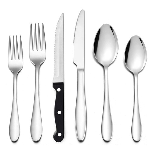 36-Piece Silverware Set with Steak Knives, Stainless Steel Flatware Cutlery S...
