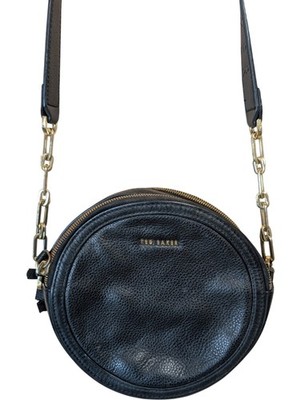 Ted Baker runde Leder Umhängetasche Damen schwarz gold Reißverschluss Kettenriemen