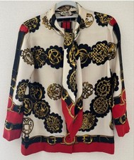 HERMES Long-Sleeved Shirt 2way Scarf Design Red Black Gold Women's From Japan