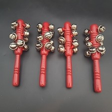 Red Shaker Jingle Bells Percussion Wood Metal Handheld Musical Instrument Set 4