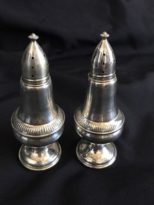 Sterling Silver Weighted Salt  Pepper Shakers-Columbia / Glass Inside / 360 Gram