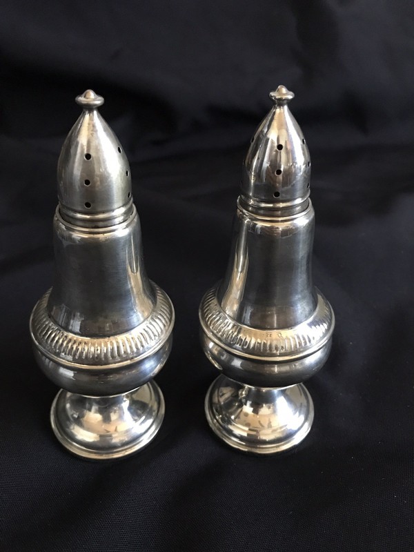 Sterling Silver Weighted Salt  Pepper Shakers-Columbia / Glass Inside / 360 Gram